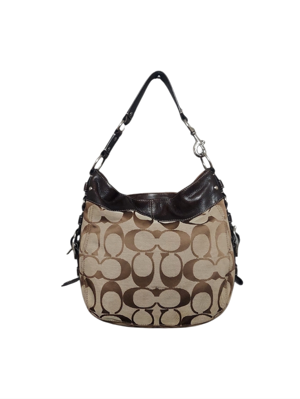 Coach Zoe Signature Jacquard & Leather Zip Shoulder Bag Vintage Y2K No. F12674 - Picture 5 of 8